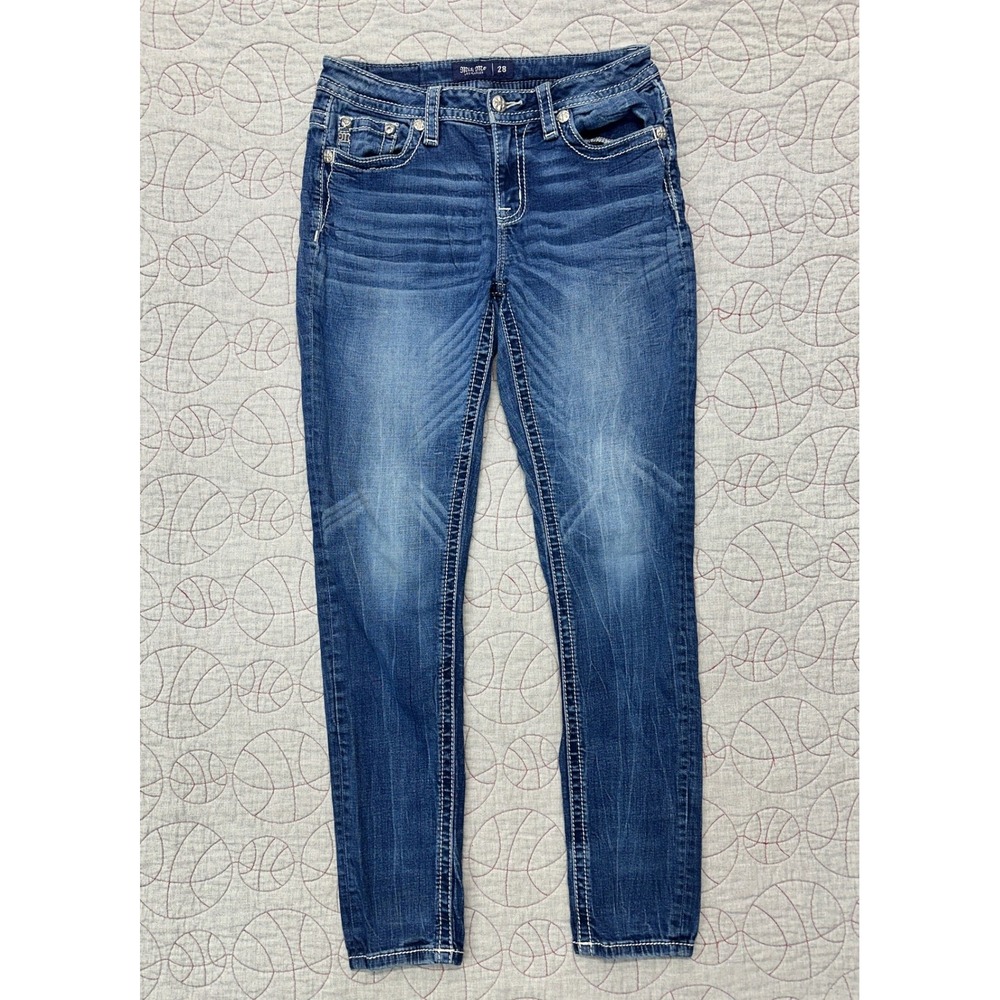 Miss Me Skinny Jeans Blue Mid-Rise Embroidered Sequin MS5205SR / Women's 28